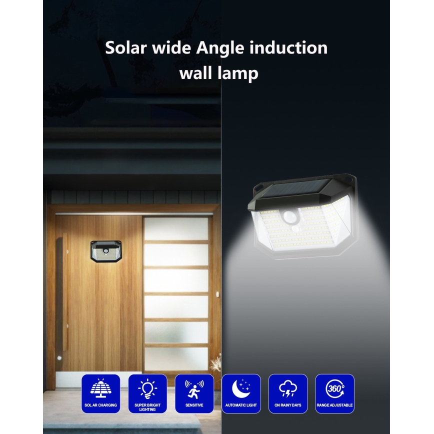 LED aurinkokenno seinävalaisin anturilla LED/4W/5,5V IP65