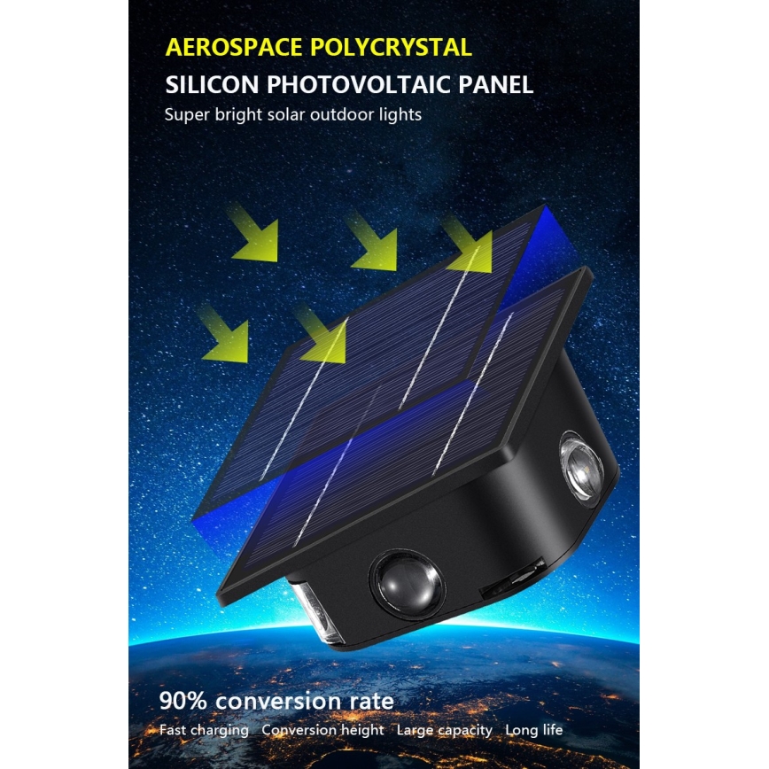 LED aurinkokenno seinävalaisin anturilla LED/2W/5V IP54
