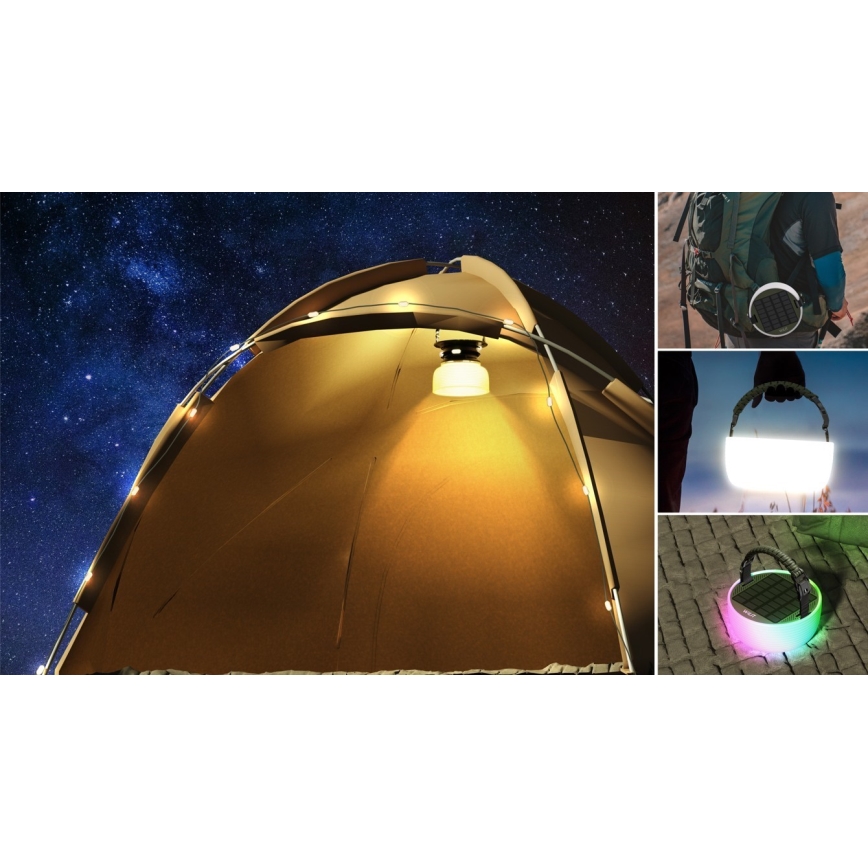 LED RGB Kannettava ladattava aurinkoenergialamppu LED ketjulla LED/10W/5V 3600 mAh IP65