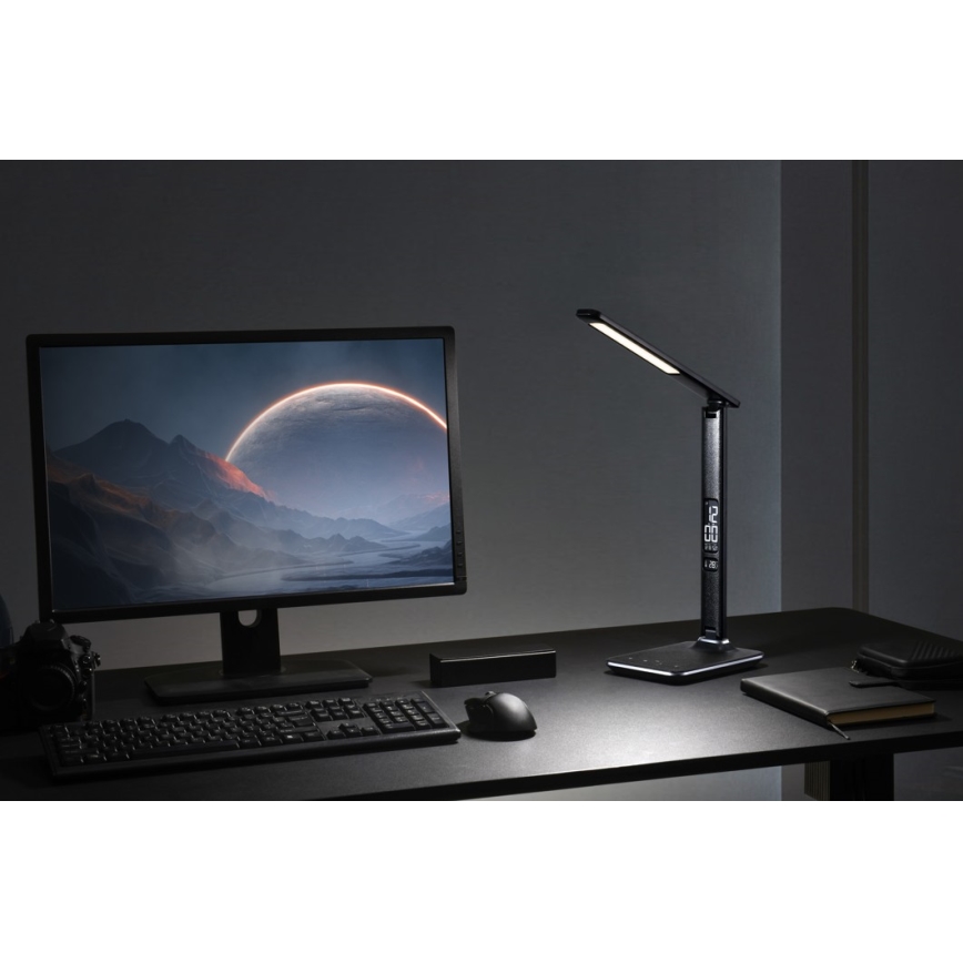 Himmennettävä LED-pöytävalaisin näytöllä LED/9W/230V/12V musta