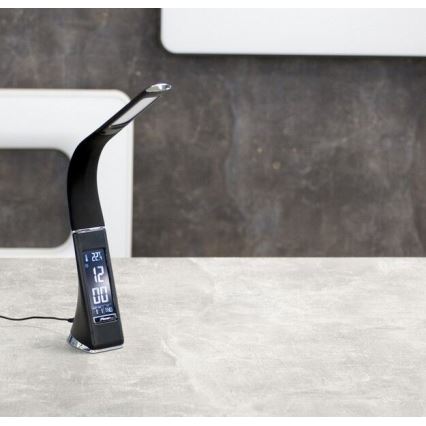 LED Himmennettävä pöytävalaisin näytöllä LEATHER LED/7W/230V musta