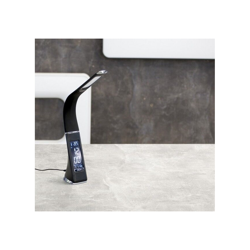 LED Himmennettävä pöytävalaisin näytöllä LEATHER LED/7W/230V musta
