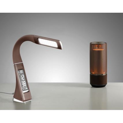 LED Himmennettävä pöytävalaisin näytöllä LEATHER LED/7W/230V ruskea