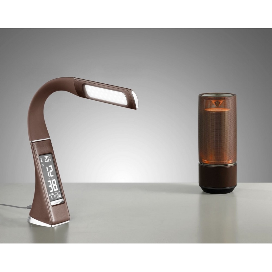 LED Himmennettävä pöytävalaisin näytöllä LEATHER LED/7W/230V ruskea