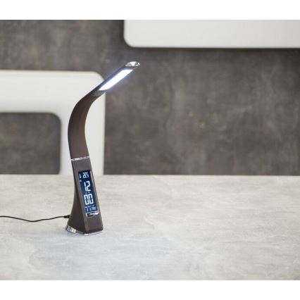 LED Himmennettävä pöytävalaisin näytöllä LEATHER LED/7W/230V ruskea