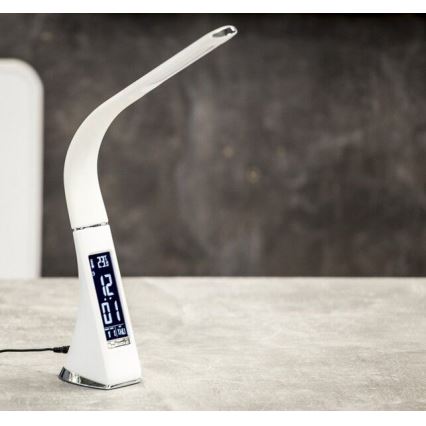 LED Himmennettävä pöytävalaisin näytöllä LEATHER LED/7W/230V valkoinen