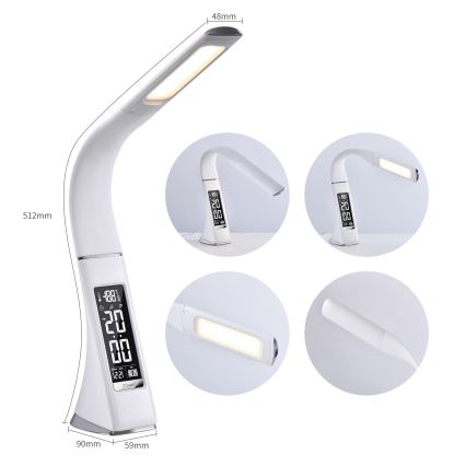 LED Himmennettävä pöytävalaisin näytöllä LEATHER LED/7W/230V valkoinen