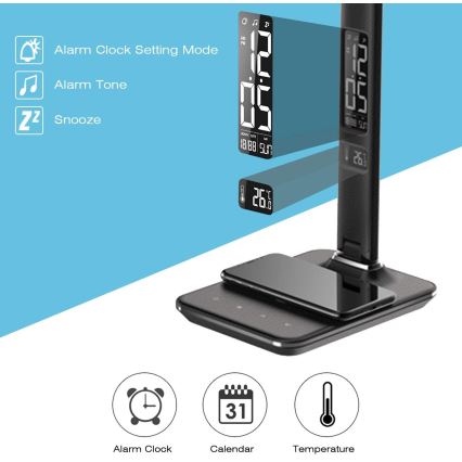 LED himmennettävä pöytävalaisin langattomalla QI-latauksella ja USB-liitännällä KINGFISHER LED/8,5W/230V musta