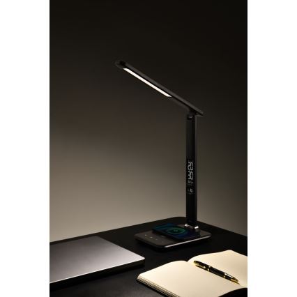 LED Himmennettävä pöytävalaisin langattomalla latauksella LED/8,5W/230V musta