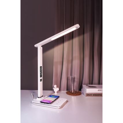 LED Himmennettävä pöytävalaisin langattomalla latauksella LED/8,5W/230V valkoinen