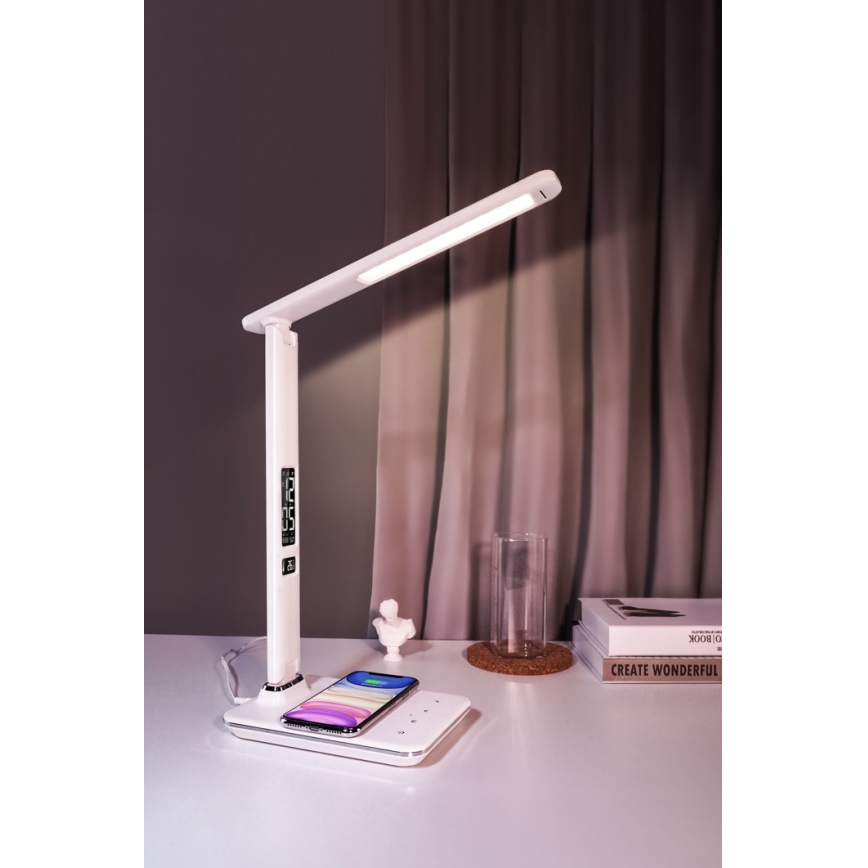 LED Himmennettävä pöytävalaisin langattomalla latauksella LED/8,5W/230V valkoinen