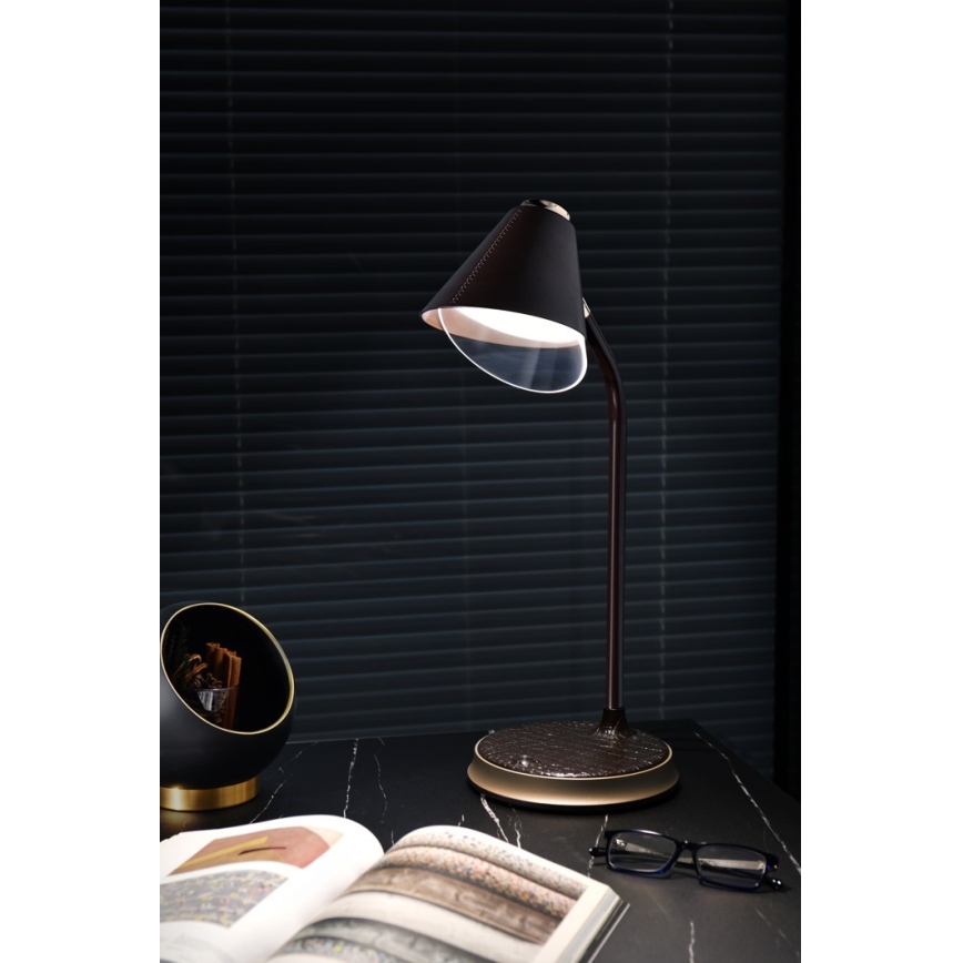 LED himmennettävä pöytävalaisin langattomalla latauksella FINCH LED/9W/12/230V ruskea/kulta