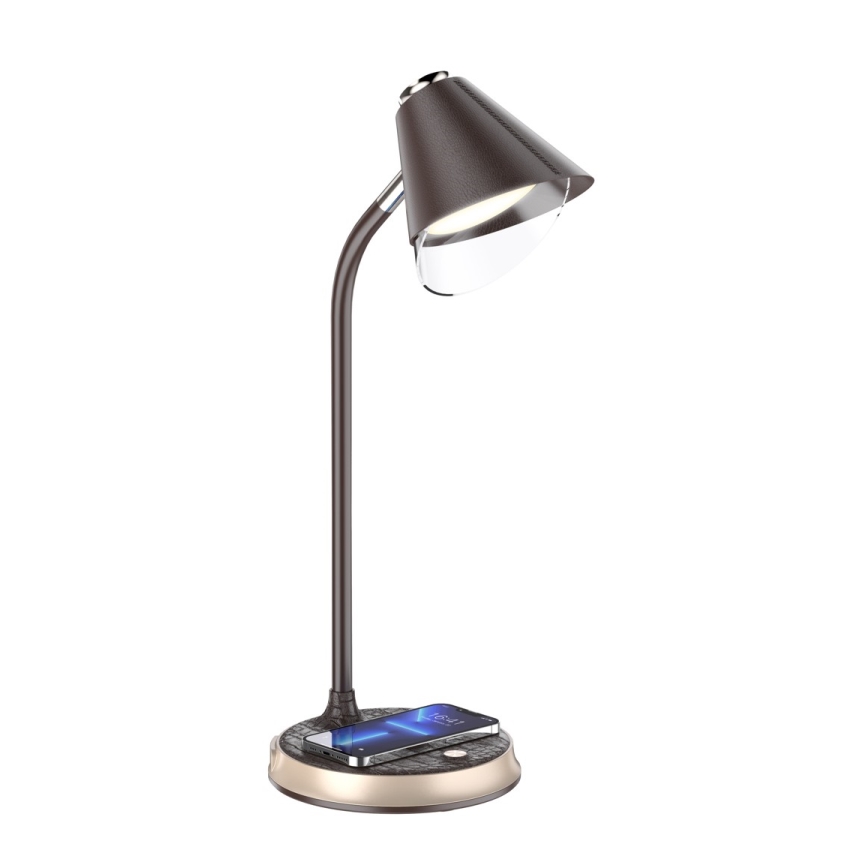 Himmennettävä LED-pöytävalaisin langattomalla latauksella FINCH LED/9W/12/230V ruskea/kulta