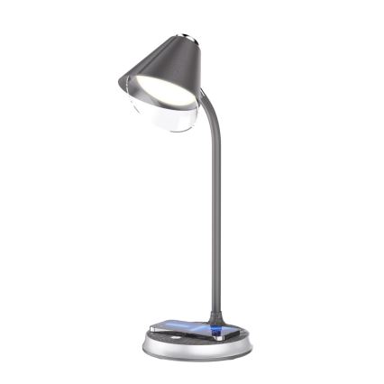 LED himmennettävä pöytävalaisin langattomalla latauksella FINCH LED/9W/12/230V harmaa/kiiltävä kromi