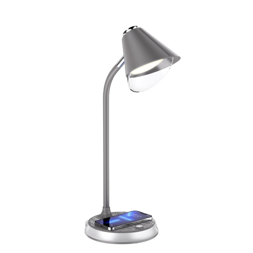 Himmennettävä LED-pöytävalaisin langattomalla latauksella FINCH LED/9W/12/230V harmaa/kiiltävä kromi