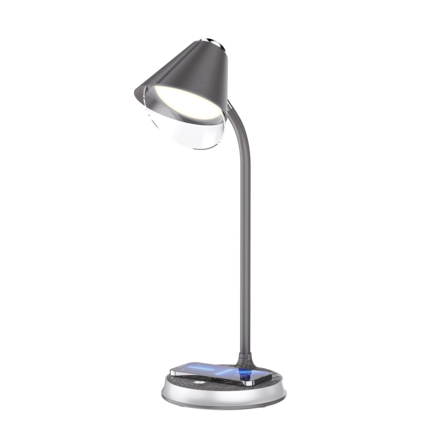 Himmennettävä LED-pöytävalaisin langattomalla latauksella FINCH LED/9W/12/230V harmaa/kiiltävä kromi