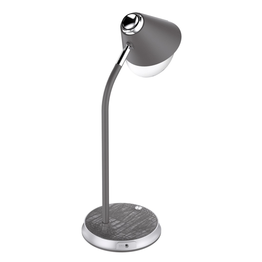 Himmennettävä LED-pöytävalaisin langattomalla latauksella FINCH LED/9W/12/230V harmaa/kiiltävä kromi