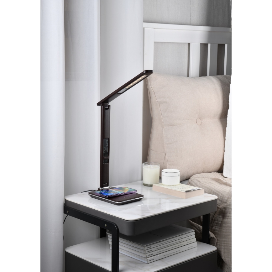 LED himmennettävä pöytävalaisin langattomalla QI-latauksella ja USB-liitännällä KINGFISHER LED/8,5W/230V ruskea