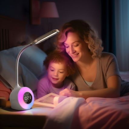 LED RGBW Himmennettävä pöytävalaisin kanssa Herätyskello FALCON LED/10W/12V