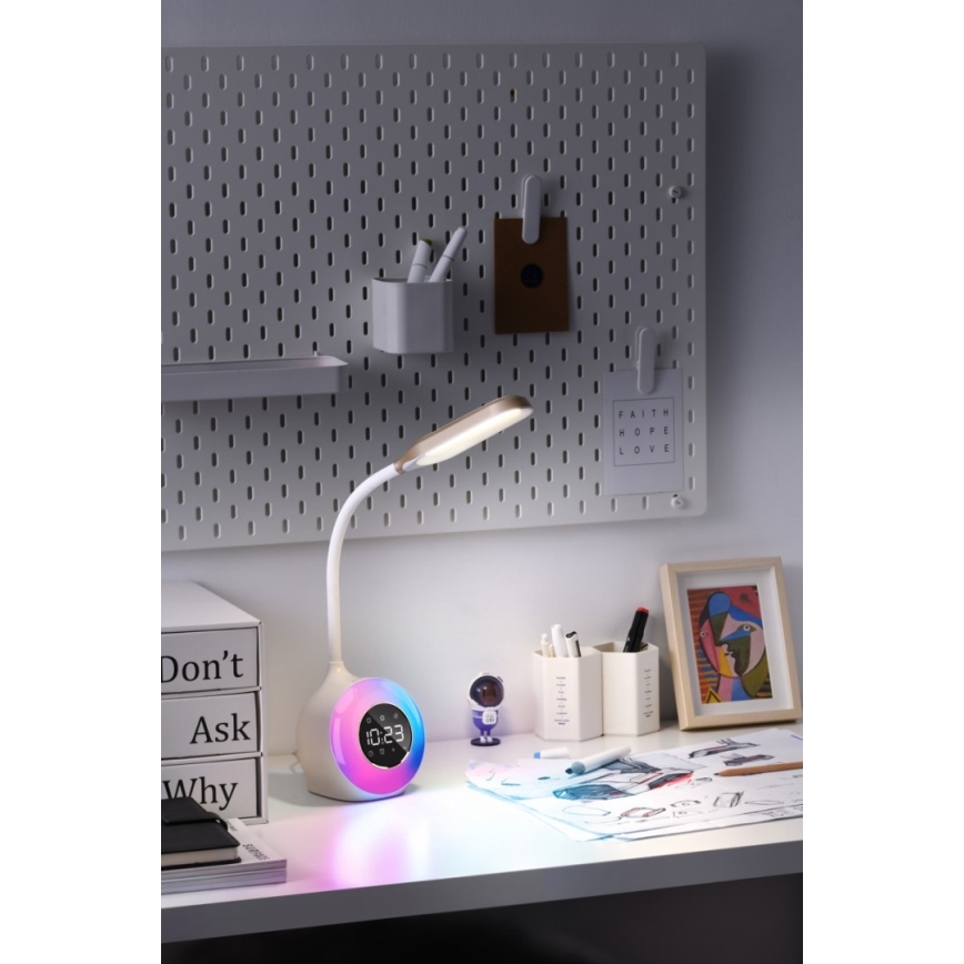 LED RGBW Himmennettävä pöytävalaisin kanssa Herätyskello FALCON LED/10W/12V