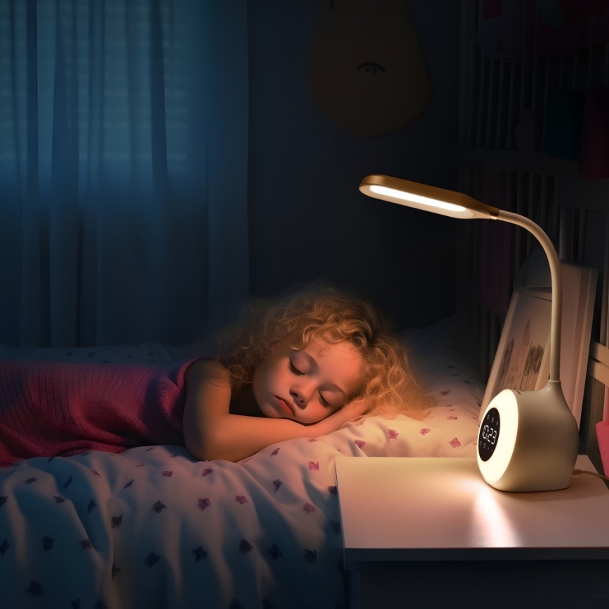 LED RGBW Himmennettävä pöytävalaisin kanssa Herätyskello FALCON LED/10W/12V