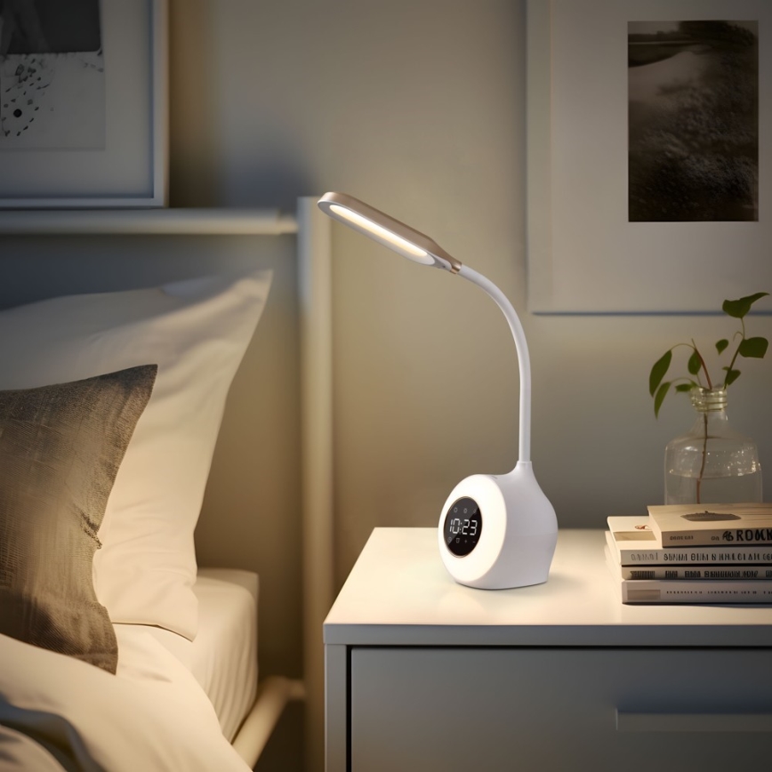 LED RGBW Himmennettävä pöytävalaisin kanssa Herätyskello FALCON LED/10W/12V