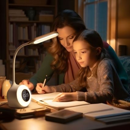LED RGBW Himmennettävä pöytävalaisin kanssa Herätyskello FALCON LED/10W/12V