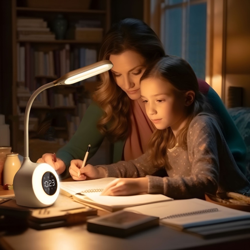 LED RGBW Himmennettävä pöytävalaisin kanssa Herätyskello FALCON LED/10W/12V