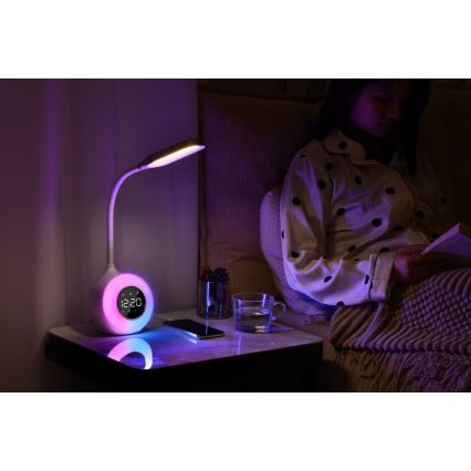 LED RGBW Himmennettävä pöytävalaisin kanssa Herätyskello FALCON LED/10W/12V