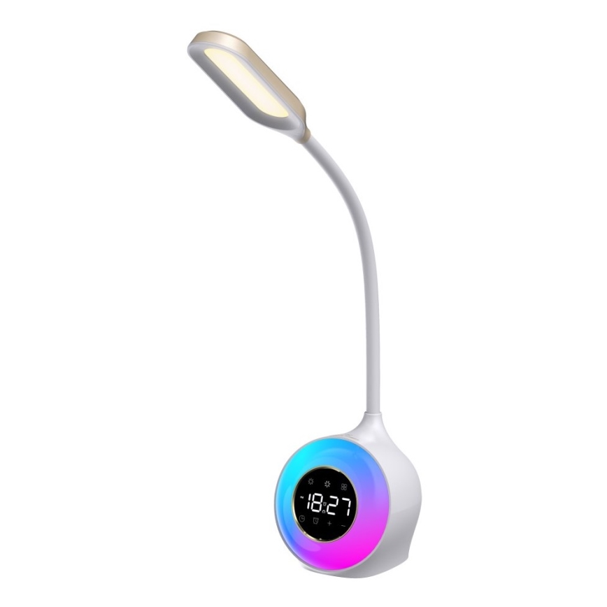 LED RGBW Himmennettävä pöytävalaisin kanssa Herätyskello FALCON LED/10W/12V
