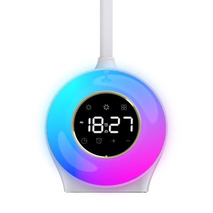 LED RGBW Himmennettävä pöytävalaisin kanssa Herätyskello FALCON LED/10W/12V