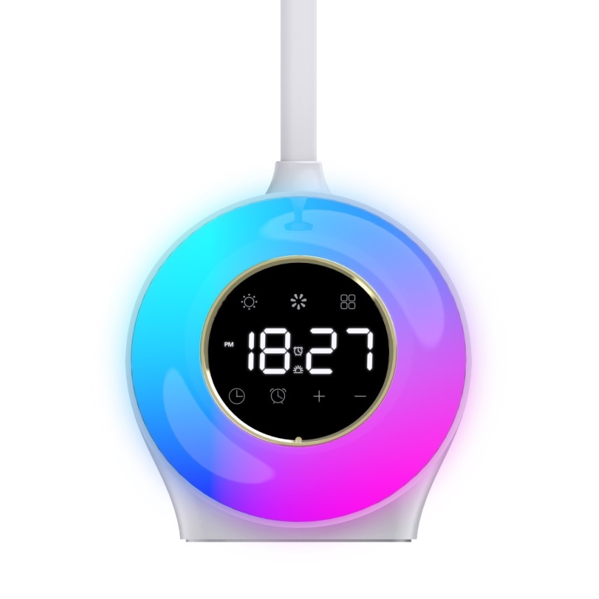 LED RGBW Himmennettävä pöytävalaisin kanssa Herätyskello FALCON LED/10W/12V
