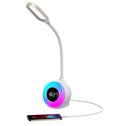 LED RGBW Himmennettävä pöytävalaisin kanssa Herätyskello FALCON LED/10W/12V