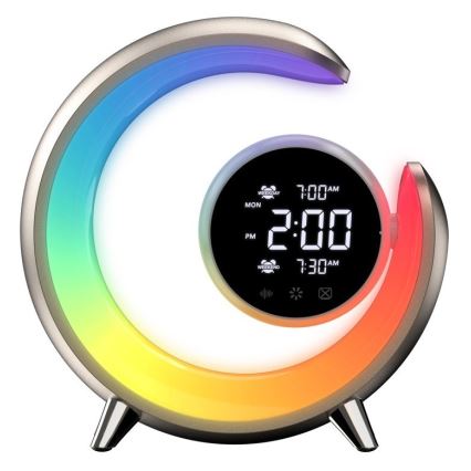 LED RGBW Himmennettävä pöytävalaisin herätyskellolla PEACOCK LED/20W/5V USB