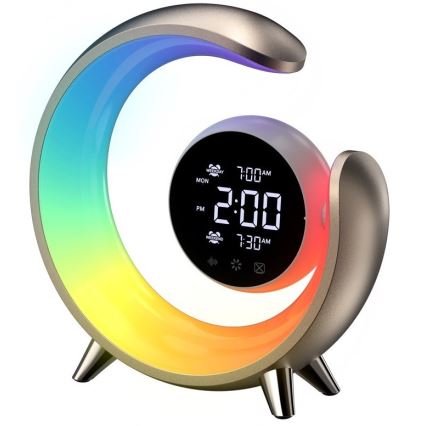 LED RGBW Himmennettävä pöytävalaisin herätyskellolla PEACOCK LED/20W/5V USB