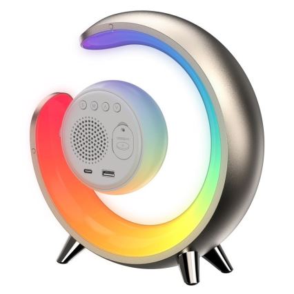 LED RGBW Himmennettävä pöytävalaisin herätyskellolla PEACOCK LED/20W/5V USB