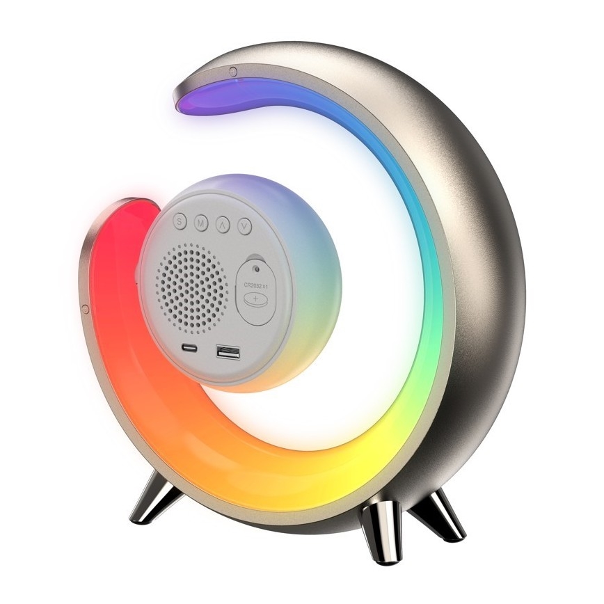 LED RGBW Himmennettävä pöytävalaisin herätyskellolla PEACOCK LED/20W/5V USB