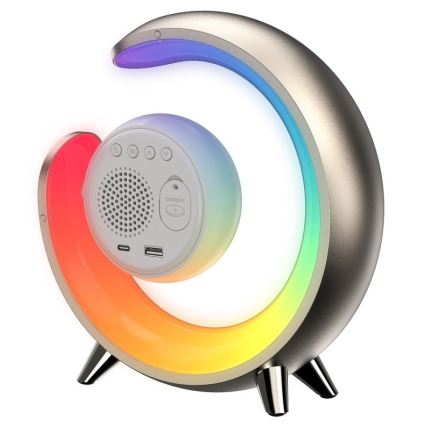 LED RGBW Himmennettävä pöytävalaisin herätyskellolla PEACOCK LED/20W/5V USB