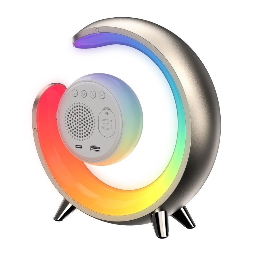 LED RGBW Himmennettävä pöytävalaisin herätyskellolla PEACOCK LED/20W/5V USB