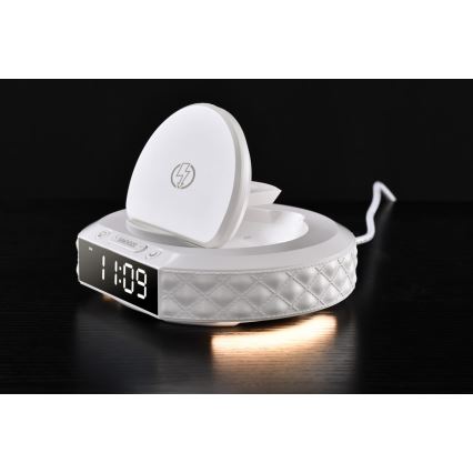 Herätyskello LCD-näytöllä ja langaton Qi charger 27W/9V valkoinen