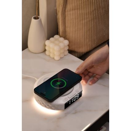 Herätyskello LCD-näytöllä ja langaton Qi charger 27W/9V valkoinen
