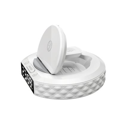 Herätyskello LCD-näytöllä ja langaton Qi charger 27W/9V valkoinen