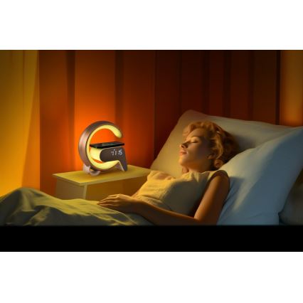 LED RGB Himmennettävä pöytävalaisin kanssa Herätyskello ja Qi lataus 30W/230V kulta