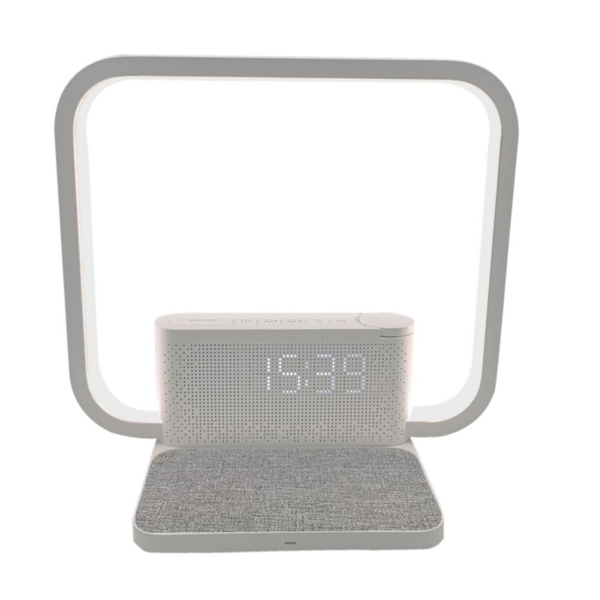 Himmennettävä LED-pöytävalaisin kanssa Herätyskello ja Qi lataus LED/18W/230V valkoinen