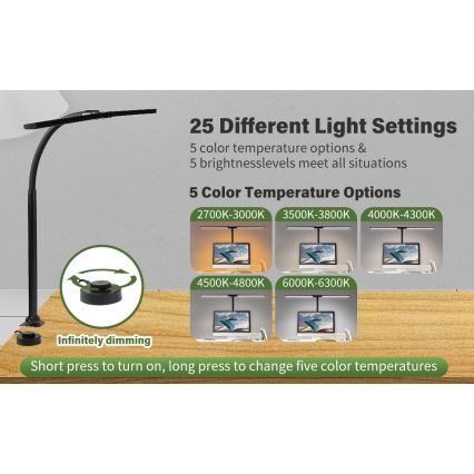 LED Joustava himmennettävä monitorivalo OFFICE LED/24W/230V 2700-6300K CRI 95