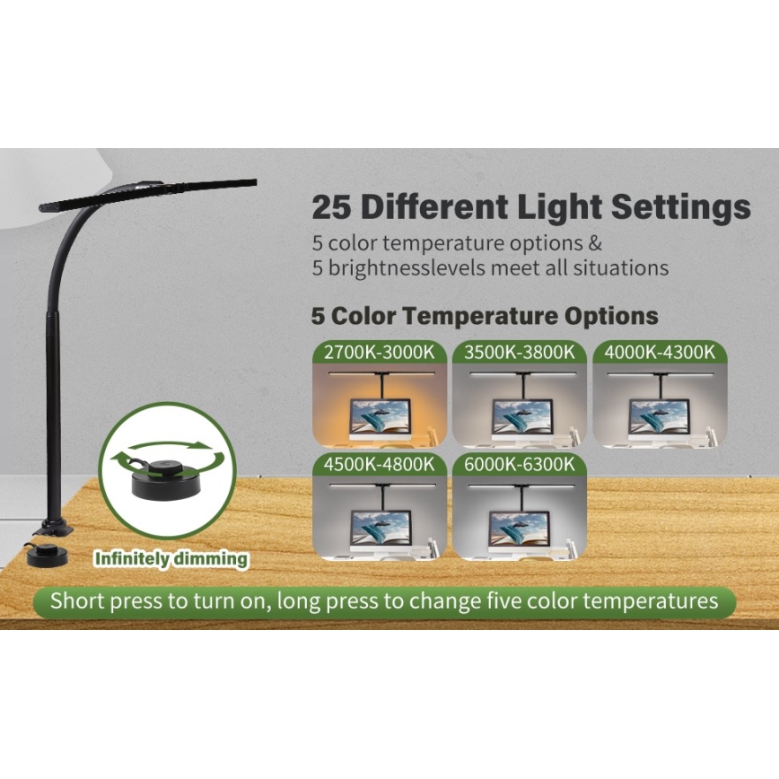 LED Joustava himmennettävä monitorivalo OFFICE LED/24W/230V 2700-6300K CRI 95