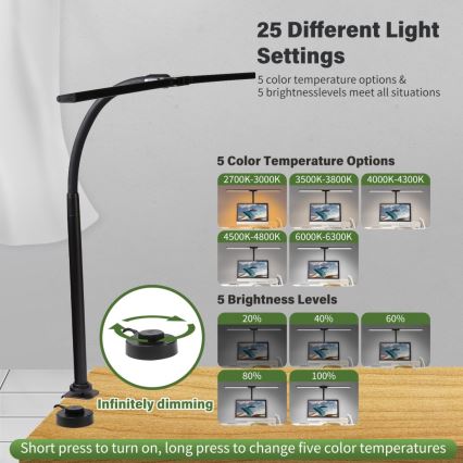 LED Joustava himmennettävä monitorivalo OFFICE LED/24W/230V 2700-6300K CRI 95