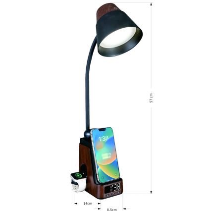 LED+CCT himmennettävä pöytävalaisin langattomalla QI-latauksella IDEAL LED/8W/230V 2700/4000/5000K ruskea