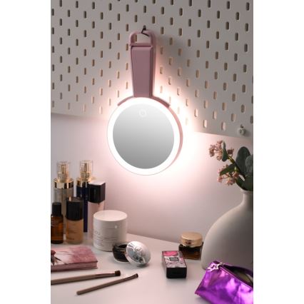Immax 09102L - LED+CCT himmennettävä meikkipeili SWEET LED/3W/5V vaaleanpunainen