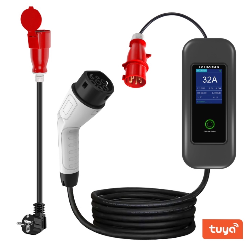 Immax - Matkustajien latausasema sähköautoille AC Type 2 32A/380V 22kW + 230V pistoke 5m Wi-Fi Tuya